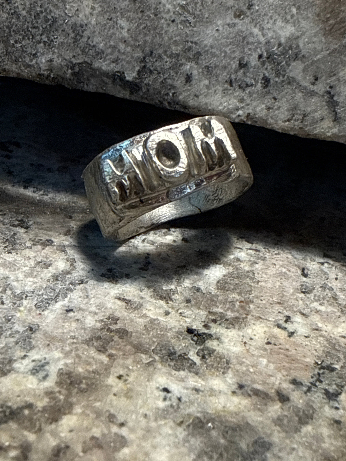 Hand-cast .999 fine silver OUCH artist ring by Denis OUCH, made in Brooklyn using the lost-wax casting process.