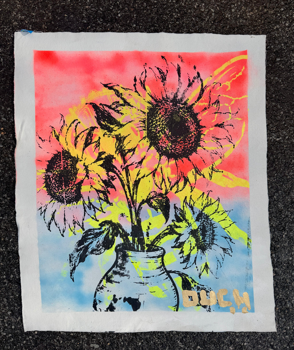 Sunflower and the Bee — original artwork by Denis OUCH